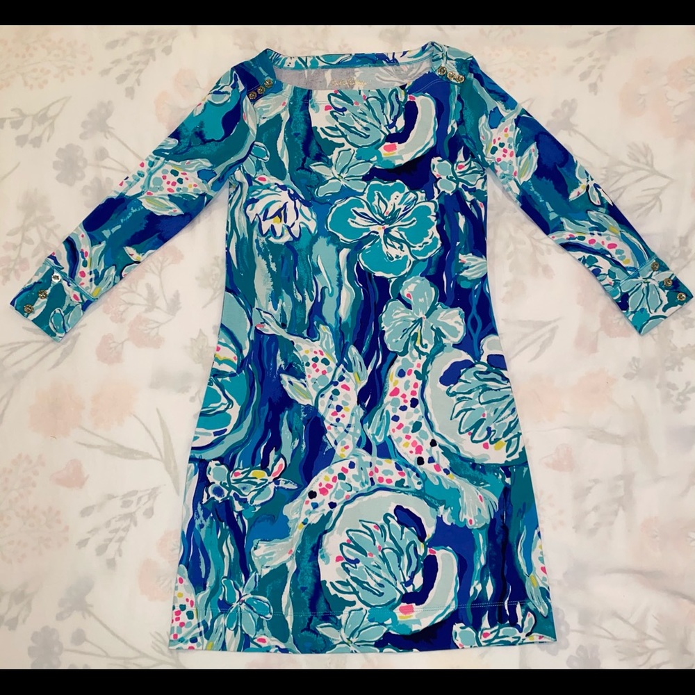 Lilly Pulitzer Sophie dress XXS - rare koi fish print - 3/4 sleeve, boat neck